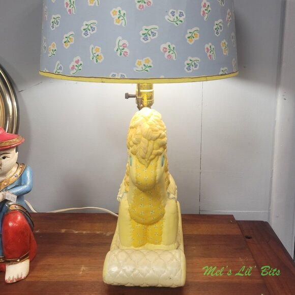 Vtg ‘72 Pony Nursery Lamp Kimple Style Ceramic Rocking Horse Quilted - Picture 2 of 4